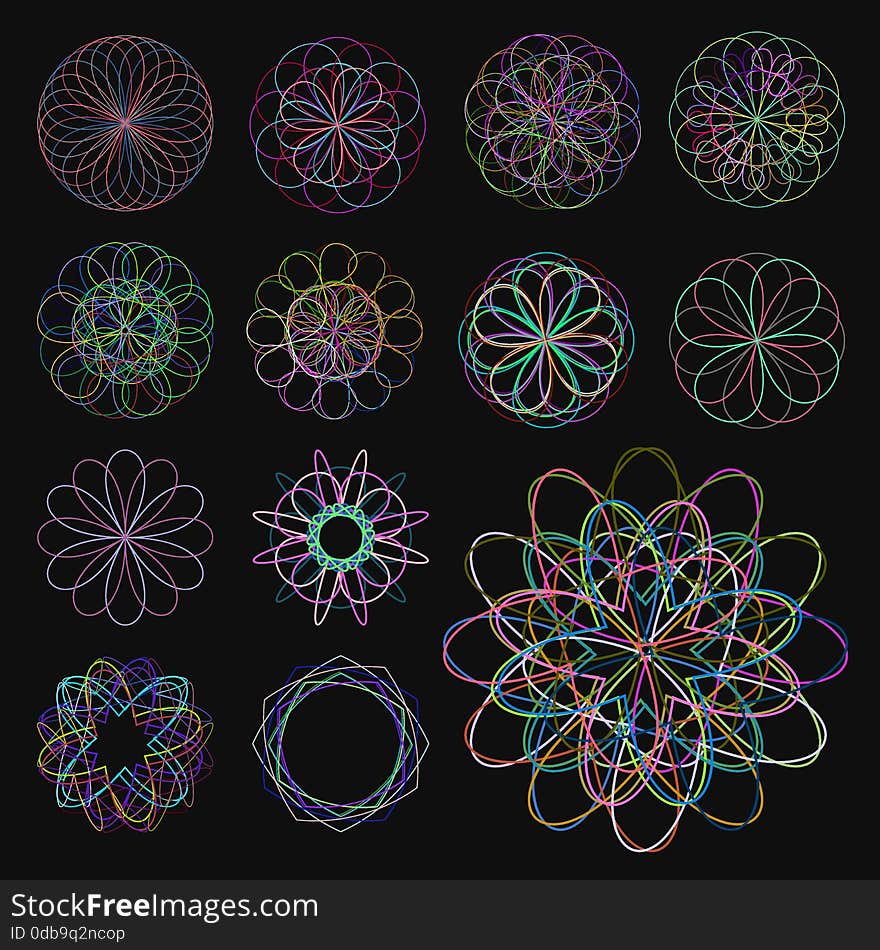 Abstract colorful nested shapes vector, black backround