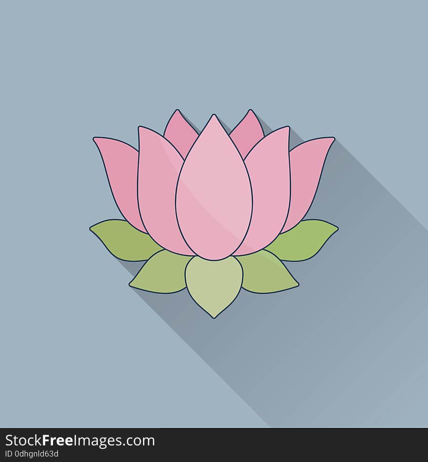 Hand drawn lotus flower.Flat icon with long shadow. Concept for beauty salon, massage, cosmetic and spa. Isolated high quality vector graphic. Easy to use business template. Hand drawn lotus flower.Flat icon with long shadow. Concept for beauty salon, massage, cosmetic and spa. Isolated high quality vector graphic. Easy to use business template.