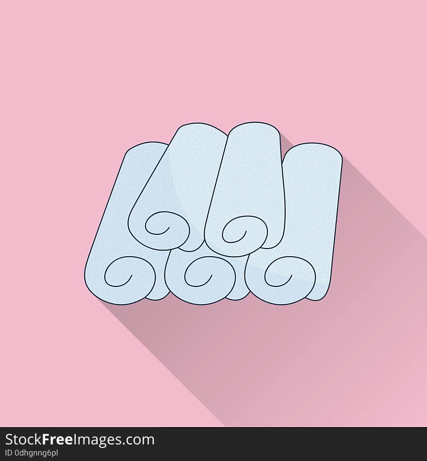 Hand drawn rolled towels. Flat icon, colored image with long shadow on pink background. Hand drawn rolled towels. Flat icon, colored image with long shadow on pink background.