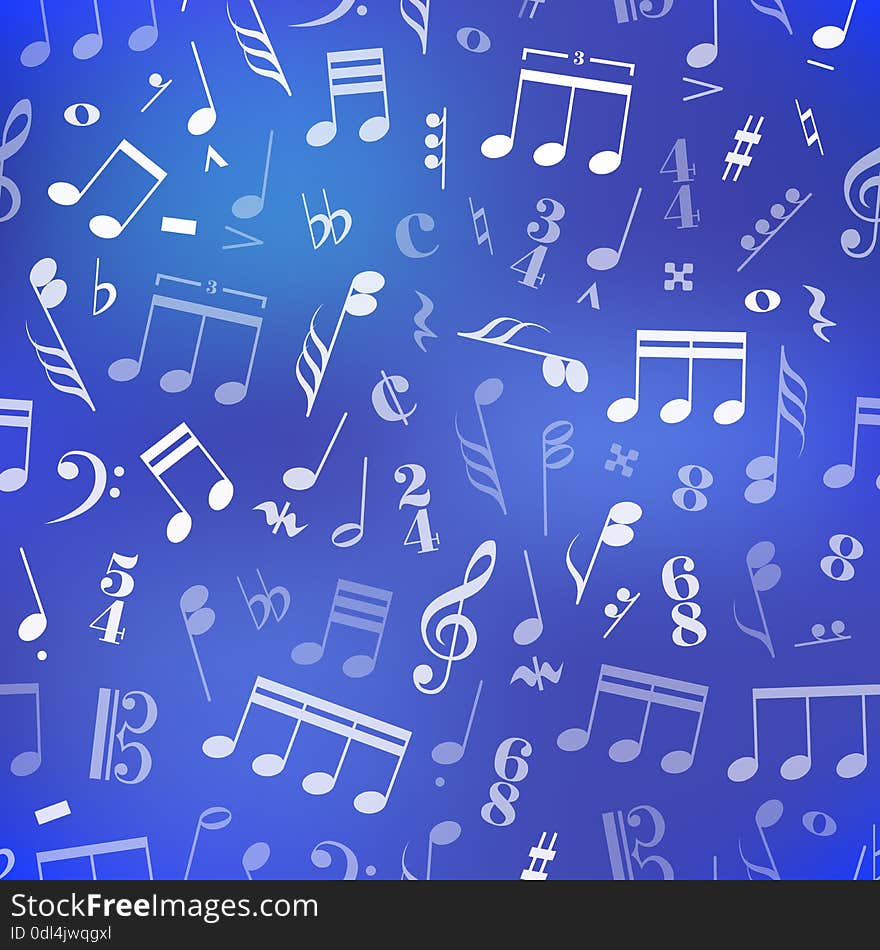 Music Signs And Note On Blue Blurred Background