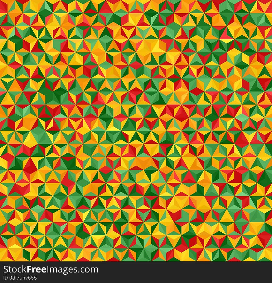 Triangle pattern. Vector seamless background with red, orange, yellow, light green, green triangles