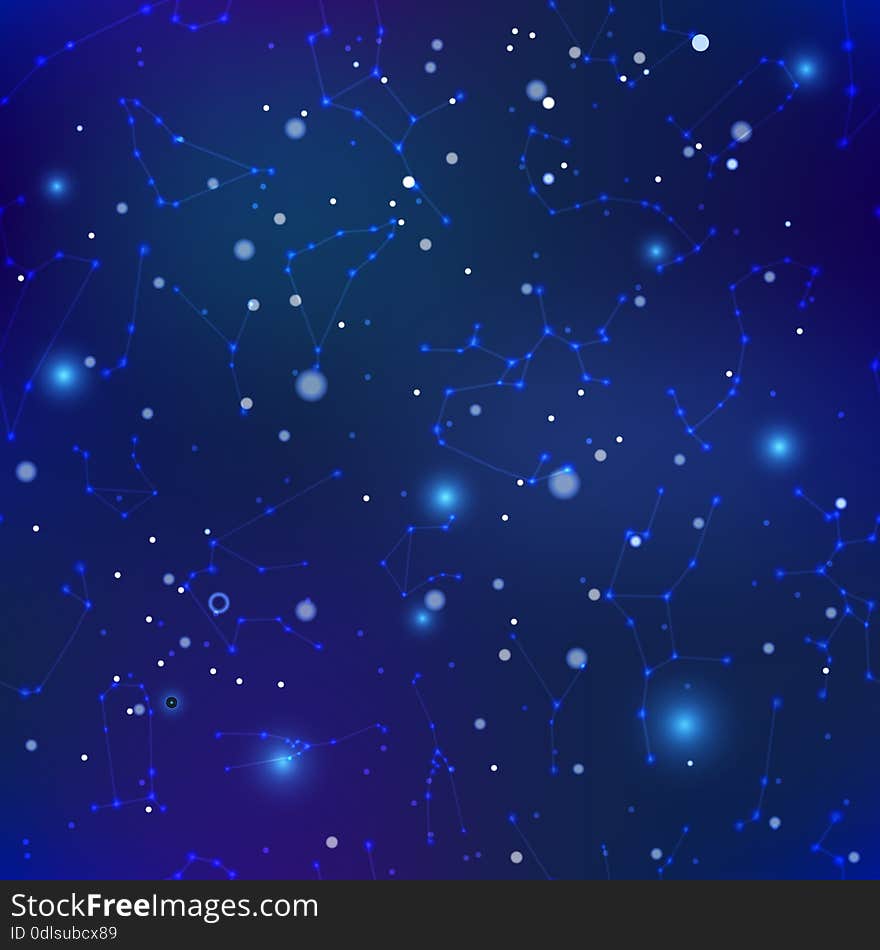 Realistic night sky with many stars and constellations, seamless pattern