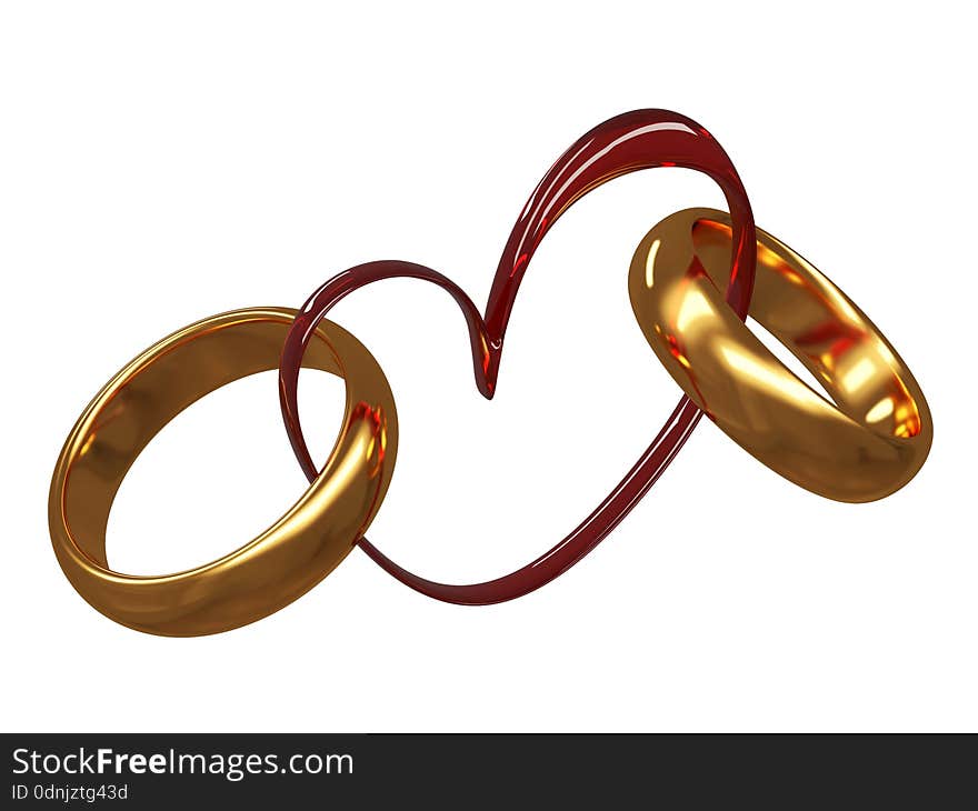 Wedding rings on a background of heart White background