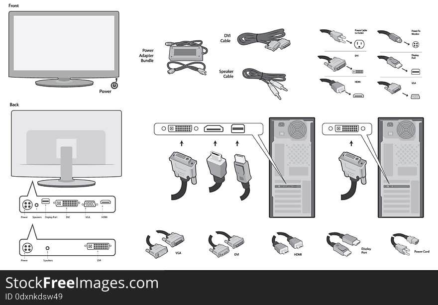 Illustrations computer hardware instructions isolated