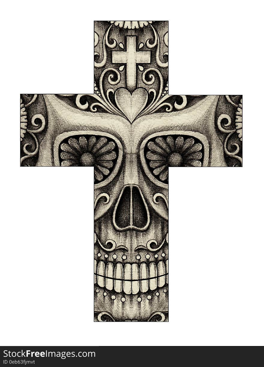 Art Skull cross smiley face.