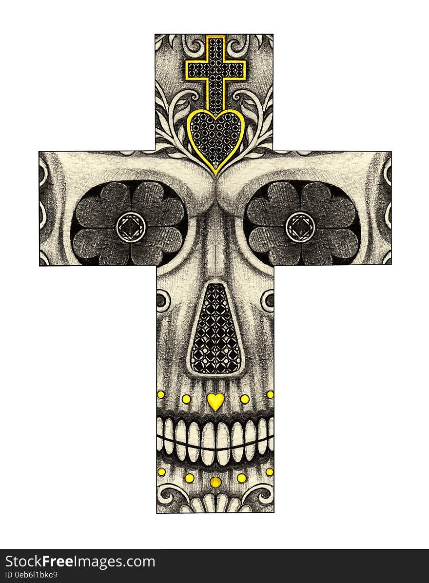 Art Skull cross smiley face.