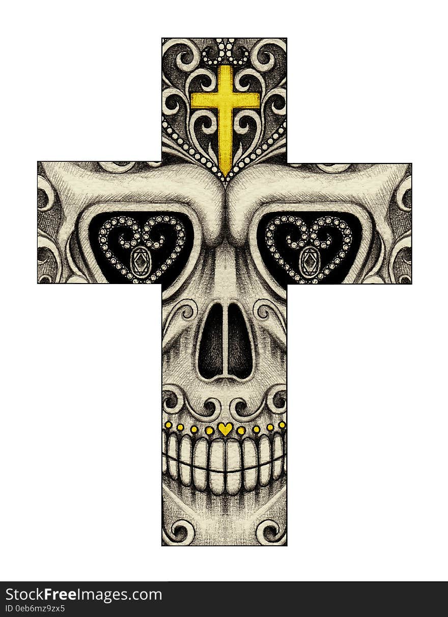 Art Skull cross smiley face.