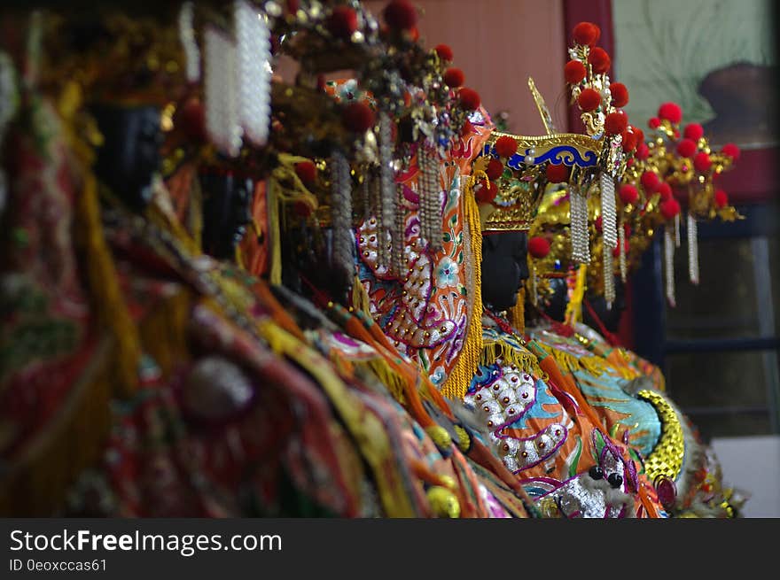 Colorful cloth decorations on inside alter. Colorful cloth decorations on inside alter.