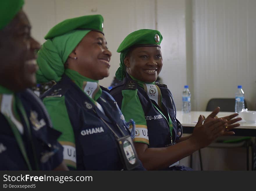 Ghanian police officers clap during a ceremony in Mogadishu, Somalia, to mark their rotation out of the African Union Mission to Somalia and back to their home country of Ghana on December 11, 2016. AMISOM Photo / Tobin Jones. Ghanian police officers clap during a ceremony in Mogadishu, Somalia, to mark their rotation out of the African Union Mission to Somalia and back to their home country of Ghana on December 11, 2016. AMISOM Photo / Tobin Jones