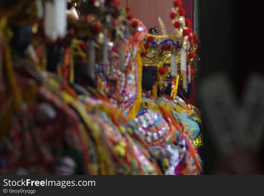 Colorful cloth decorations on indoor alter. Colorful cloth decorations on indoor alter.