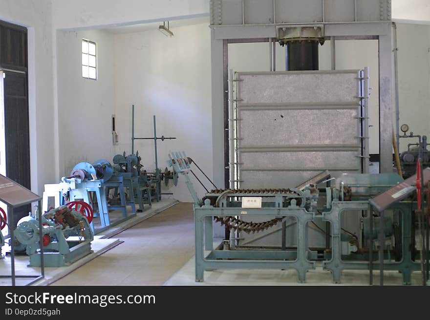 Equipment and tools inside machine shop.