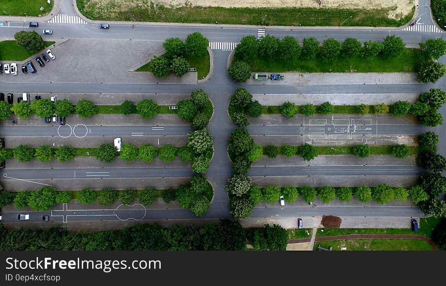 Aerial Photography of Parking Lot With Trees