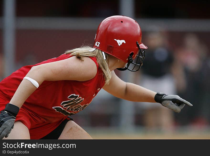 Woman in Red Milwaukee Baseball Shirt