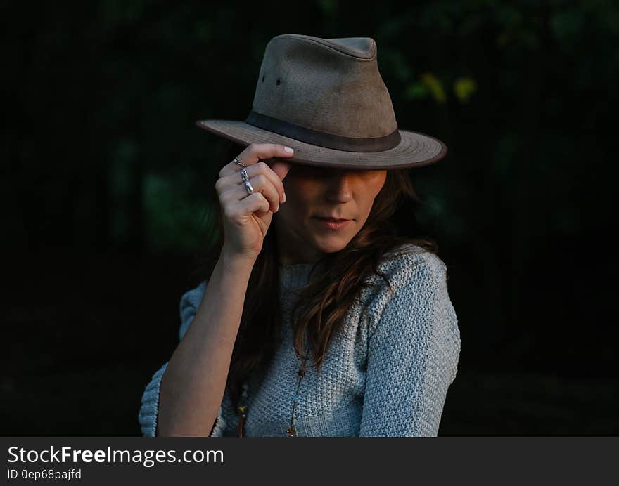 Woman in Brown Fedora Hat