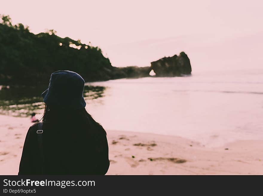 Silhouette of Person Standing on Seashore during Daytime