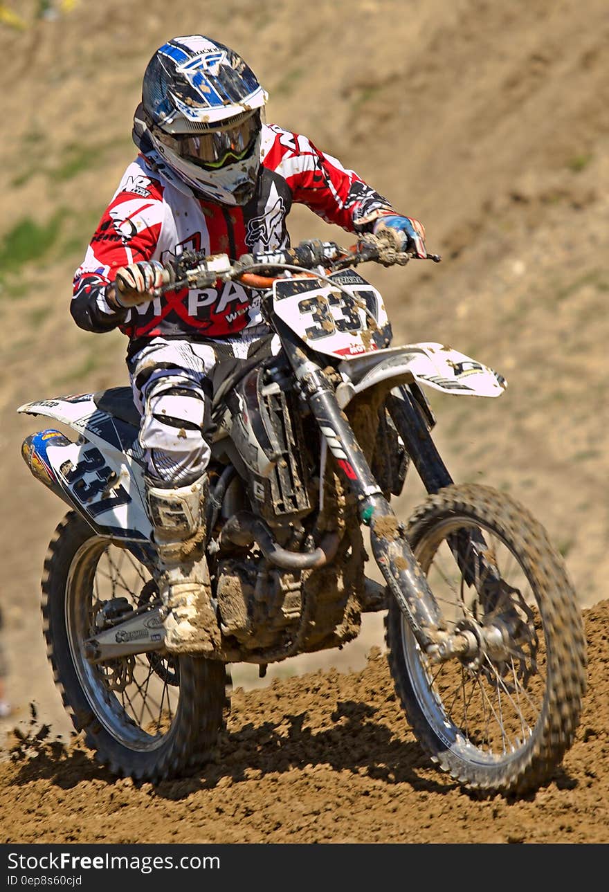 Man Riding Off Road Motorcycle on Trail