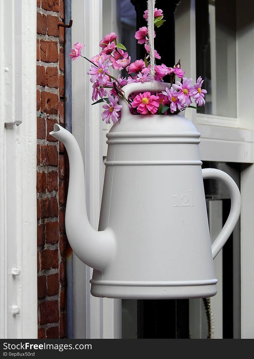 White Petaled Flower With Teapot Vase Hanging Ornament