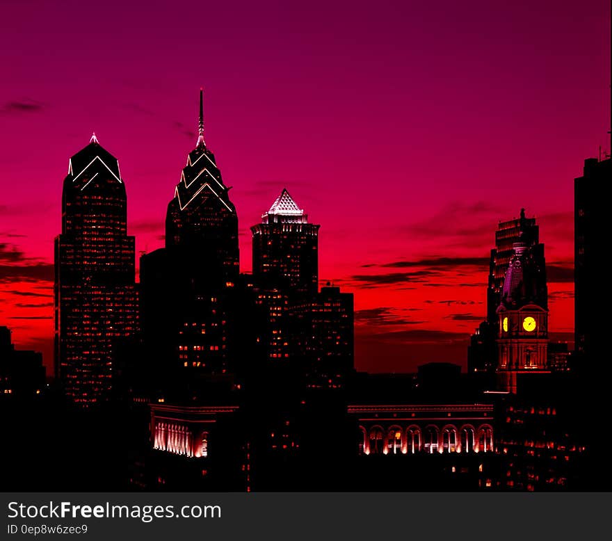 Silhouette of High Rise Buildings at Sunset