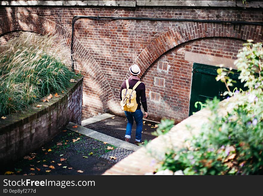 Man With Brown Backpack