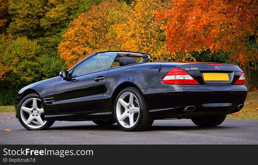 Black Mercedes Benz Convertible on Gray Concrete Floor