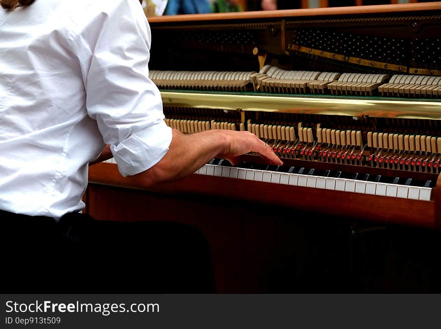 Brown White and Beige Upright Piano