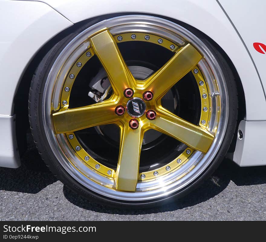 Yellow 5 Spoke Car Wheel