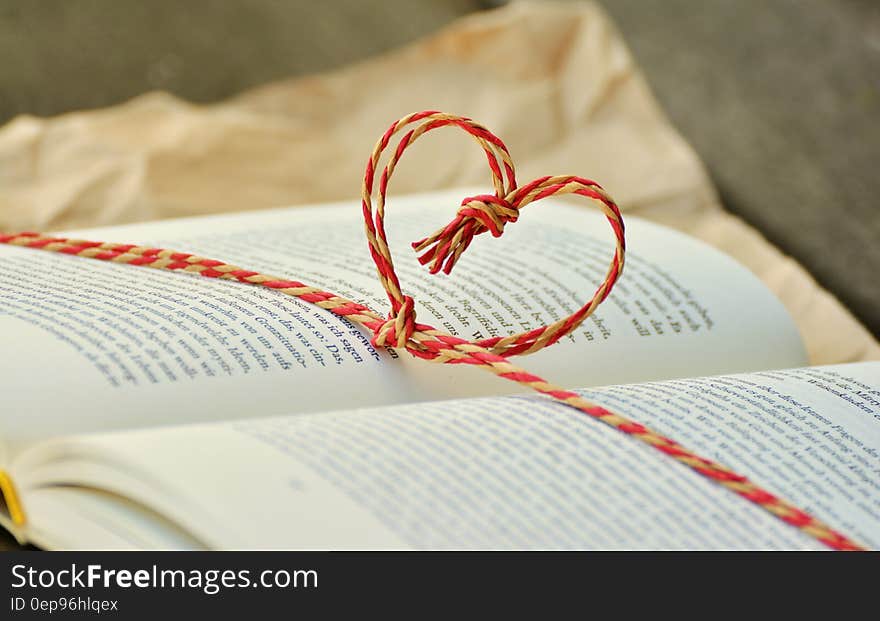 Yellow and Red Heart Knot on Black Labeled Book