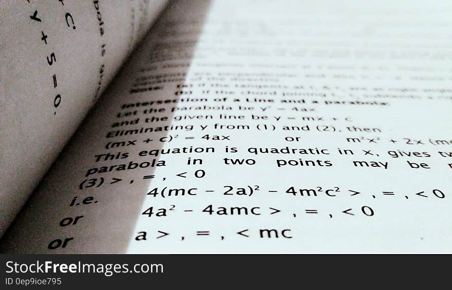 Close up of a page in a mathematics textbook. Close up of a page in a mathematics textbook.