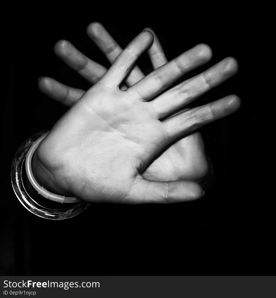 Open palms in shielding gesture in black and white. Open palms in shielding gesture in black and white.