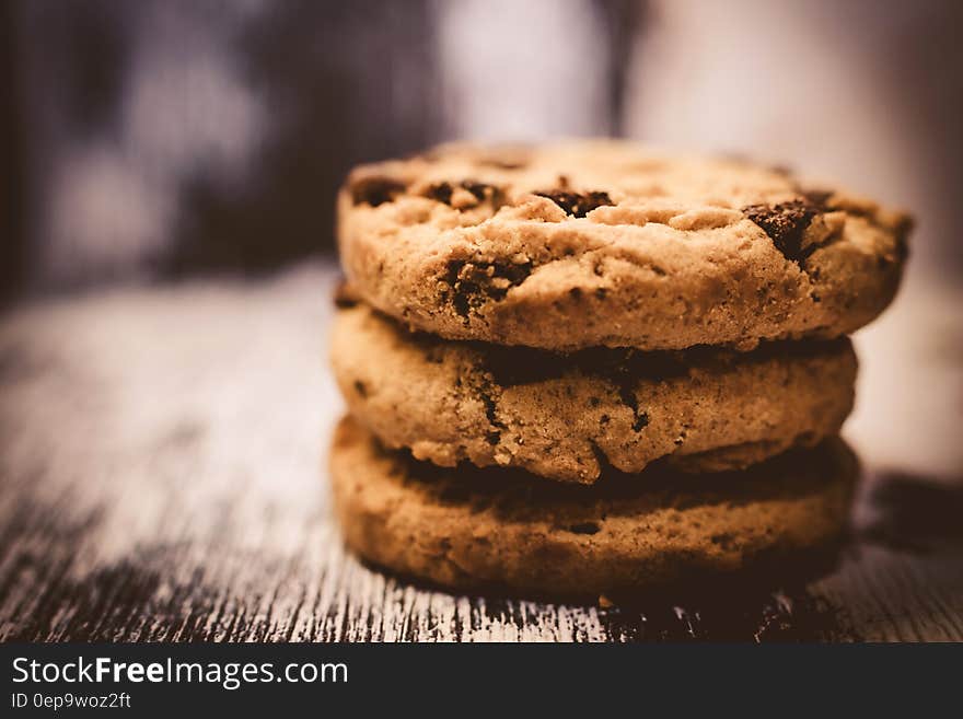 Macro Photography of Pile of 3 Cookie