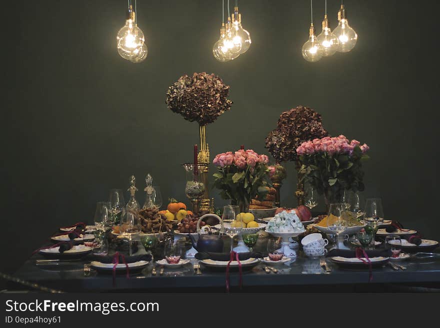 Close-up of Illuminated Fruits on Table