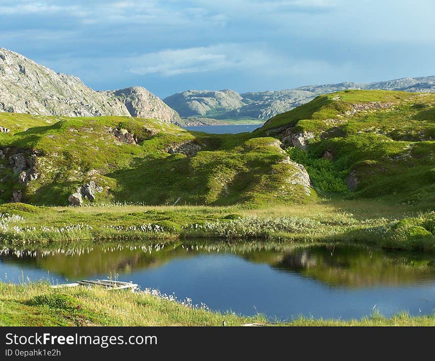 Scenic View of Lake Against Cloudy Sky