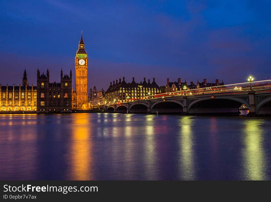 Queen Elizabeth Tower With Lights Turned on at Night