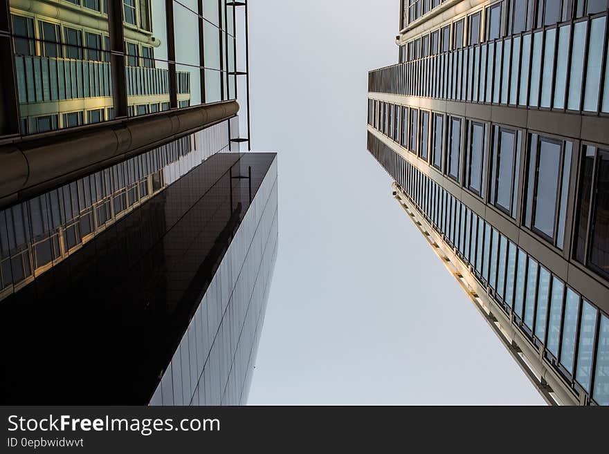 Exterior of modern skyscrapers against blue skies. Exterior of modern skyscrapers against blue skies.