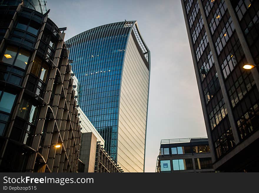 Bottom View Curtain Wall Building Under Blue Sky