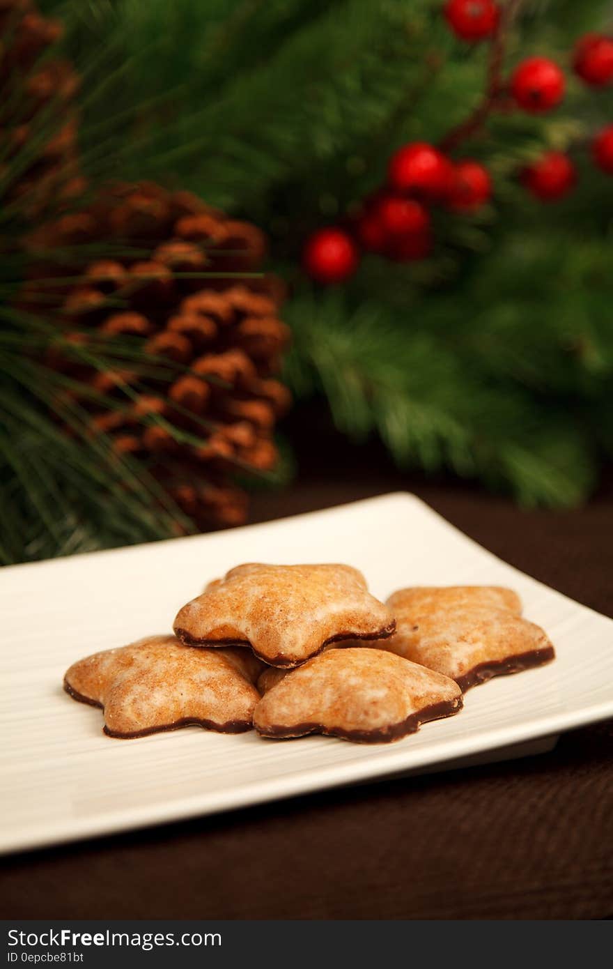 Brown Plate With Star Cookies With Chocolate