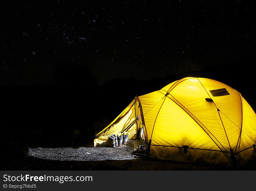 Yellow Tent Under Starry Night