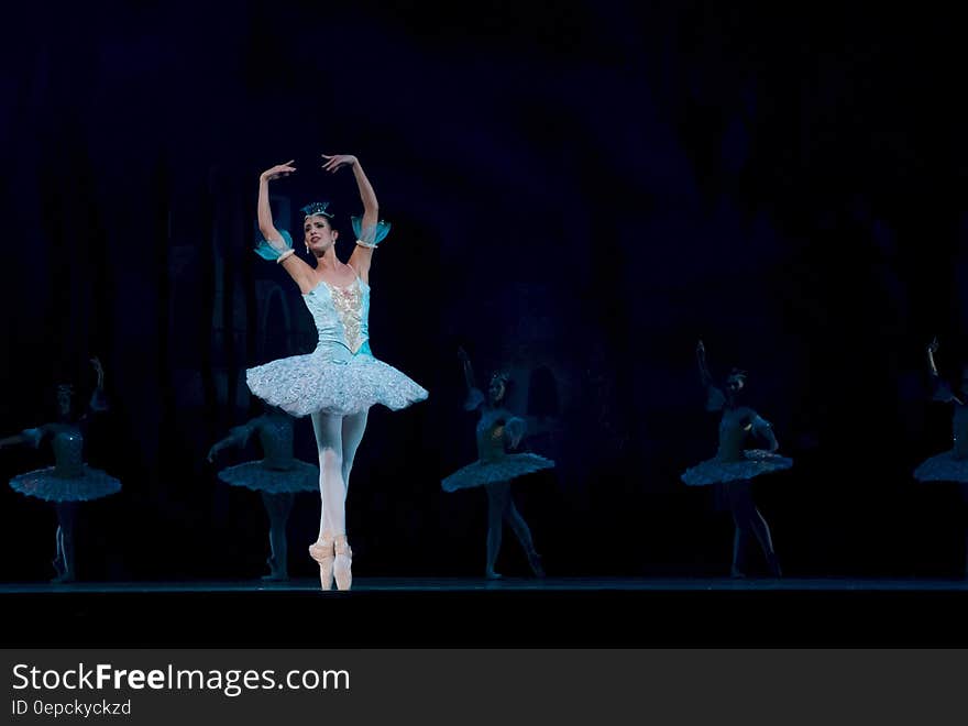 Woman in Blue Ballerina Dress Performing Dance