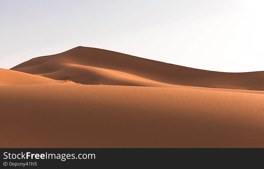 Landscape of sand dunes in the desert.