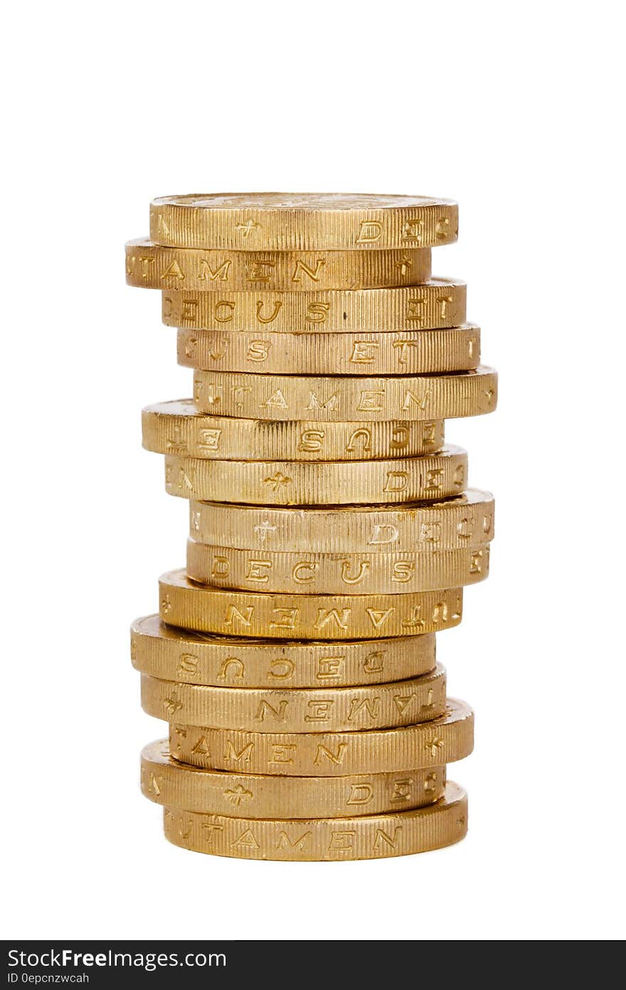 A pile of coins isolated on white background.