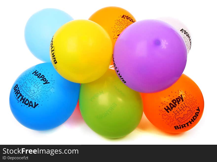 Pile of Happy Birthday colorful balloons on white. Pile of Happy Birthday colorful balloons on white.