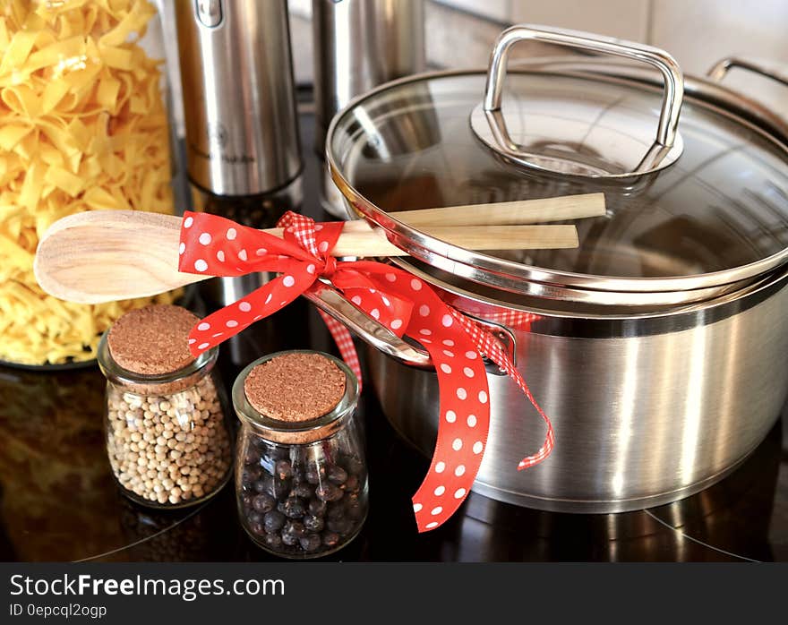 Stainless Steel Cooking Pot Half Opened