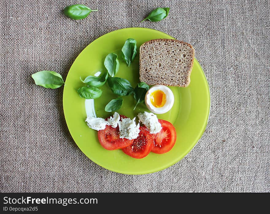 Bread on Green Ceramic Plate