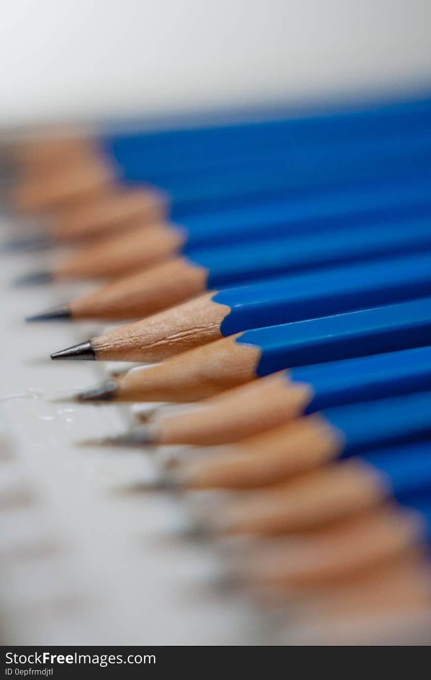 Tilt Shift Lens Photography of Blue Pencils