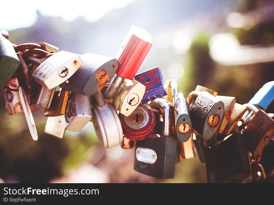 Gray Brown and Black Padlocks Compress Together