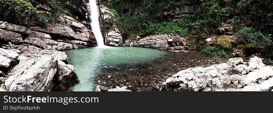 Waterfalls Surrounded by Green Plants