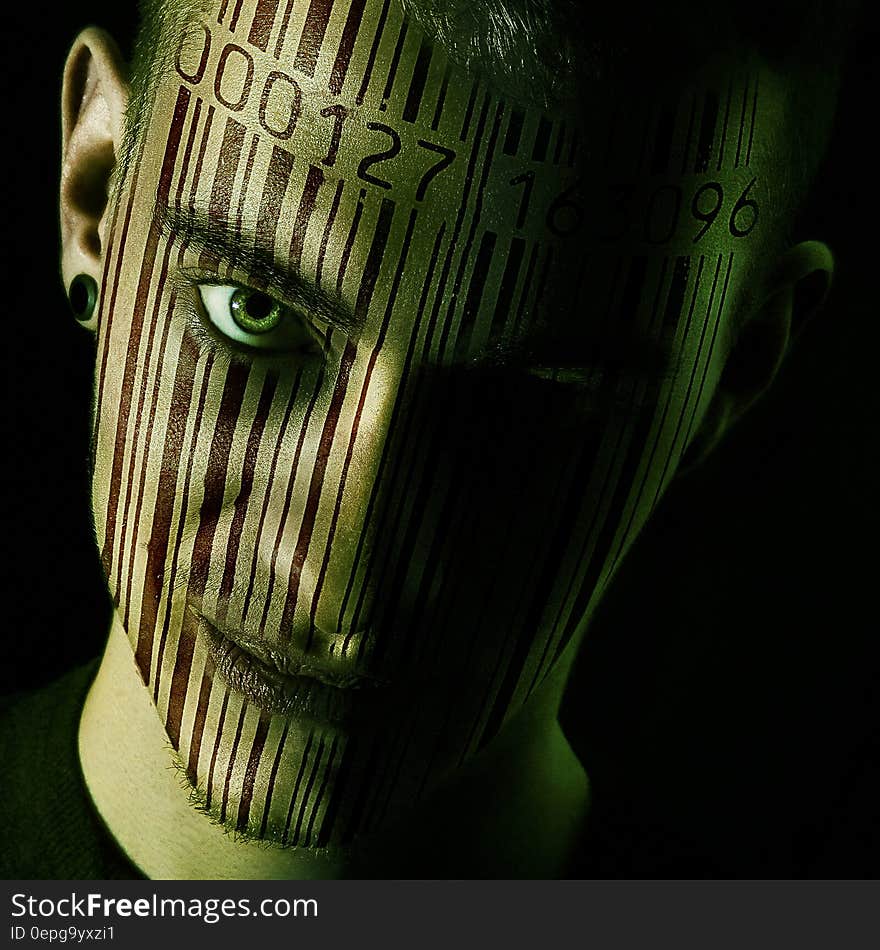 Man&#x27;s Face With Barcode