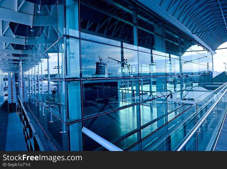 Airport terminal with glass walls.