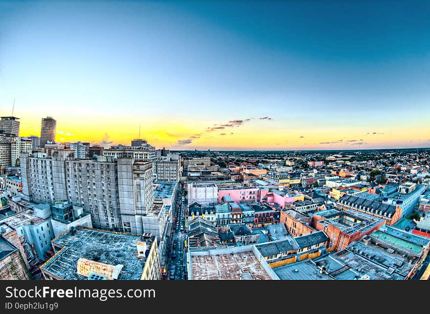 Aerial View of Buildings and Sky