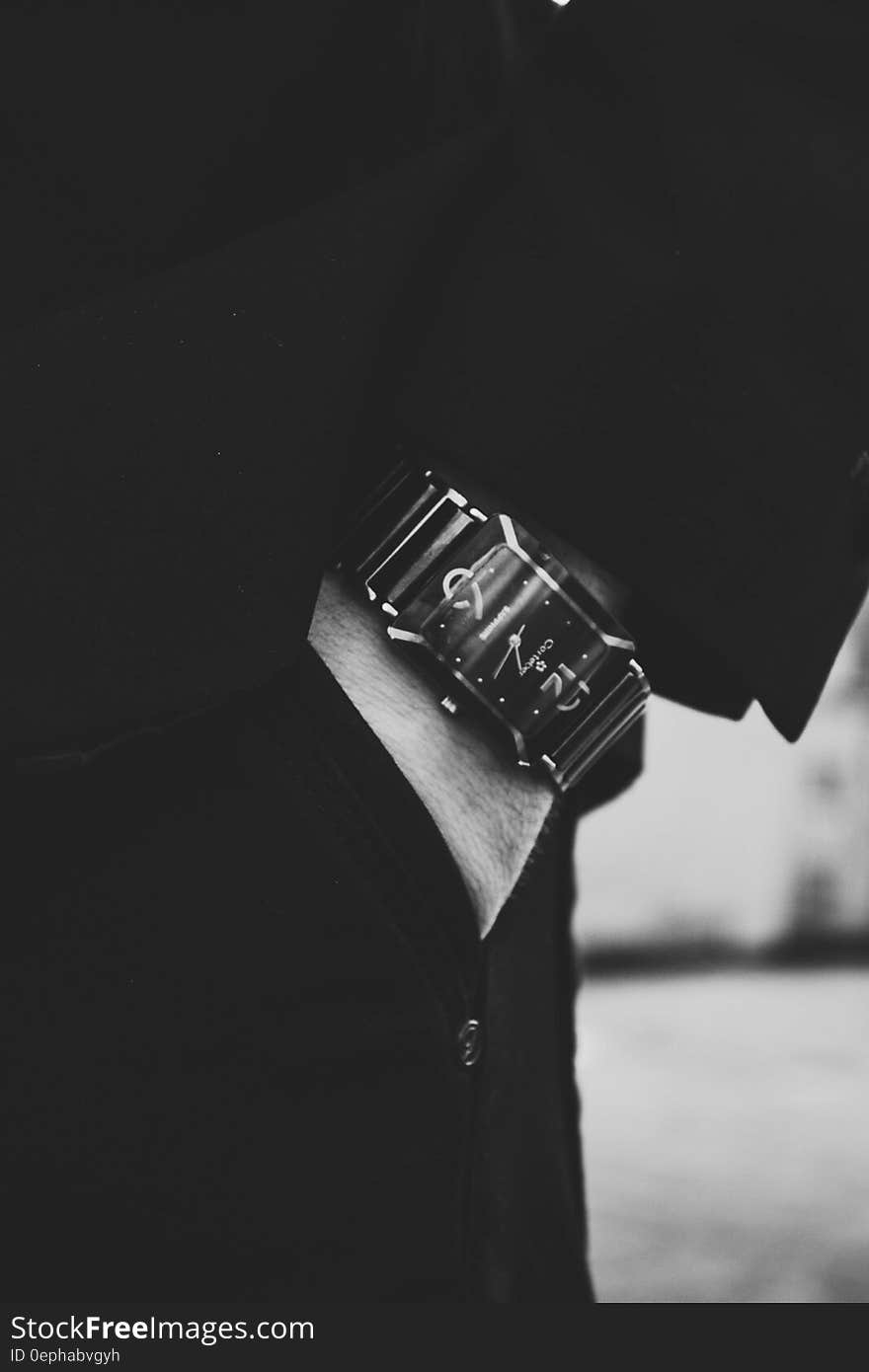 Close-up View of Man Wearing Black Watch